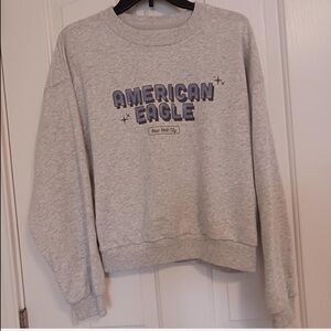 American Eagle Outfitters Heather Gray Crewneck Sweatshirt with light blue Logo